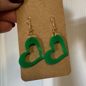 Elegant Green Heart Drop Earrings